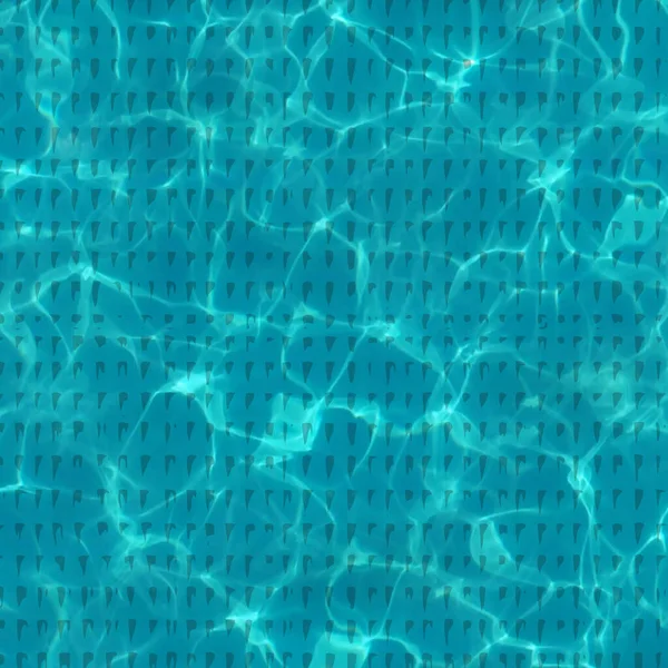 Parlak bir turkuaz yüzme havuzu yüzeyinin yakın çekim görüntüsü, parlak ışık desenlerini ve fayansların altındaki hafif dalgalanmaları gösteriyor..