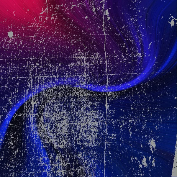 Canlı mavi ve kırmızı gradyan ve akan mavi çizgi ile dokulu bir yüzeye sahip soyut bir resim..