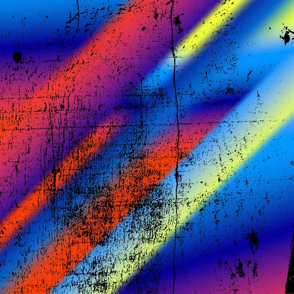 Kırmızı, sarı ve mor köşegen çizgileri görünür doku ve grunge elementleri ile sıkıntılı bir mavi arkaplan örtüyor.