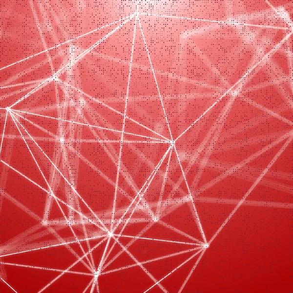 Birbirine bağlı beyaz çizgilerden oluşan karmaşık bir ağ, canlı, dokulu kırmızı bir zemin oluşturur..