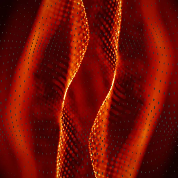 Birbirine dolanmış, parıldayan iki kırmızı enerji teli dinamik ve soyut bir kompozisyonda kıvrılıp kıvrılır ve koyu bir arkaplan oluşturur..