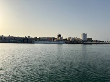 Spain: Bustling Port of Cdiz harbor with moored boats, cruise ships, ferries, and expansive Atlantic sea views under clear summer skies.
