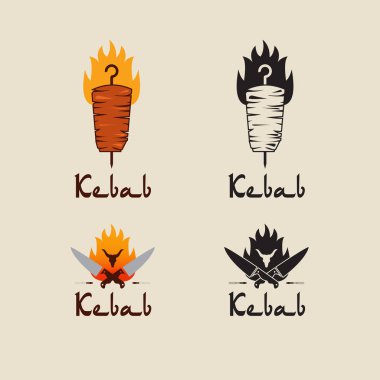Döner kebap logo şablonlar kümesi. Türk ve Arap fast food Restoran için vektör yaratıcı etiketleri