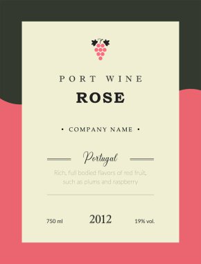 Porto şarabı etiket. Vektör sigorta primi şablon kümesi. Temiz ve modern tasarım. Gül ve kırmızı şarap. Ulusal Portekizli şarap.