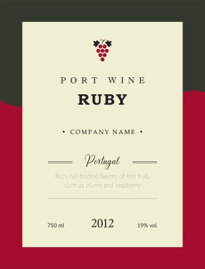 Porto şarabı etiket. Vektör sigorta primi şablon kümesi. Temiz ve modern tasarım. Ruby ve kırmızı şarap. Ulusal Portekizli şarap.