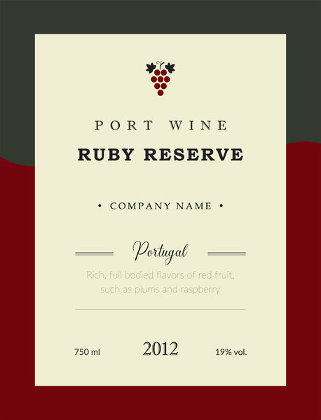 Port wine label. Vector premium template set. Clean and modern design. Ruby Reserve and Red wine. National Portuguese Wine.