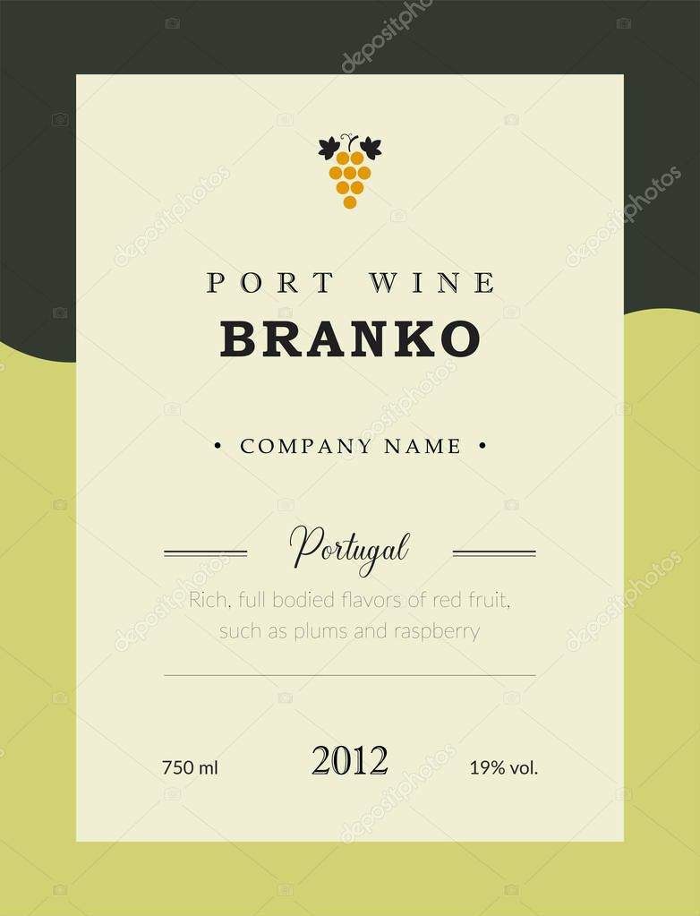 Port wine label. Vector premium template set. Clean and modern design. Branco and White wine. National Portuguese Wine