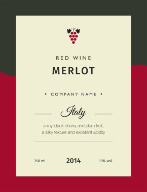 Kırmızı şarap etiketleri. Vektör sigorta primi şablon kümesi. Temiz ve modern tasarım. İtalya kırmızı şarap etiket Merlot.