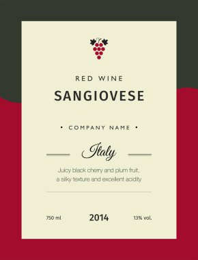 Kırmızı şarap etiketleri. Vektör sigorta primi şablon kümesi. Temiz ve modern tasarım. İtalya kırmızı şarap etiket Sangiovese.