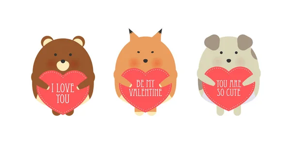 Wektor ilustracja kreskówka stylu karty romantyczny prezent Walentynki z cute zwierząt gospodarstwa serca w jego ręce. Być tekst My Valentine. — Wektor stockowy