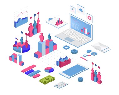 3D izometrik Infographic iş sunularınız için düz. Büyük infographics veri simgeler, grafikleri ve tasarım öğeleri kümesi.