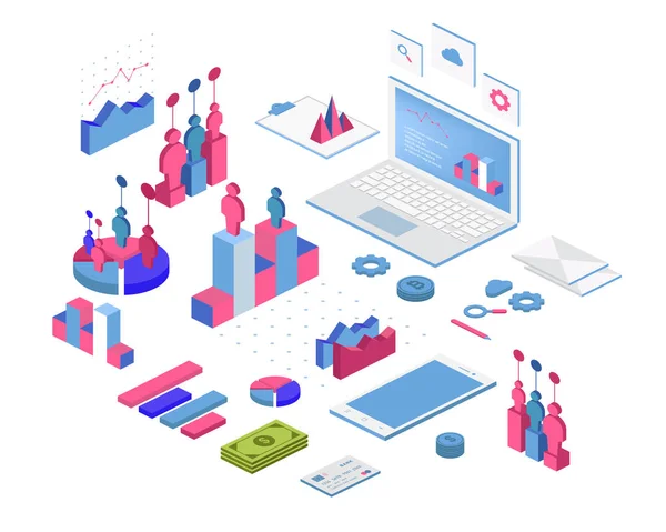 Infografica isometrica 3d piatta per le vostre presentazioni aziendali. Grande serie di infografiche con icone di dati, grafici ed elementi di design . — Vettoriale Stock