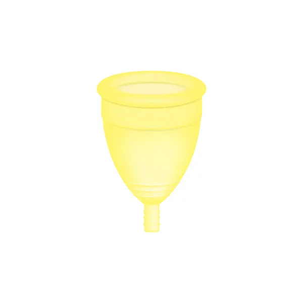 Copa menstrual 3D realista. Higiene femenina. Copa menstrual de color amarillo. Protección para la mujer en días críticos. Ilustración vectorial sobre fondo blanco . — Vector de stock