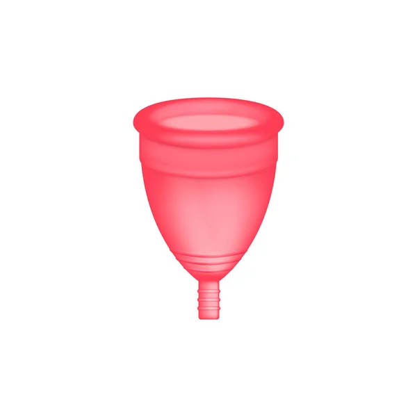 Copa menstrual 3D realista. Higiene femenina. Copa menstrual de color rojo. Protección para la mujer en días críticos. Ilustración vectorial sobre fondo blanco . — Vector de stock