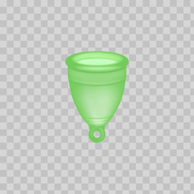 Adet fincan 3d gerçekçi. Kadın hijyeni. Renk adet fincan. Kritik günlerde kadın için koruma. Beyaz arka planda vektör çizimi.