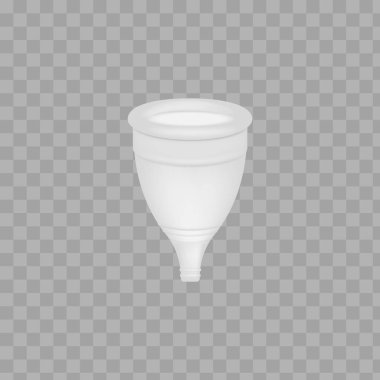 Adet fincan 3d gerçekçi. Kadın hijyeni. Renk adet fincan. Kritik günlerde kadın için koruma. Beyaz arka planda vektör çizimi.