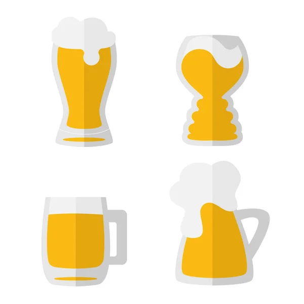 Conjunto Quatro Ícones Caneca Cerveja Desenhados Mão Plana Isolados Branco — Vetor de Stock