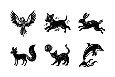 Oyuncu Hayvan Neşe Logosu Vektör Kümesi