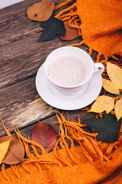 Kahve ve sonbahar yaprakları ılık ekoseli