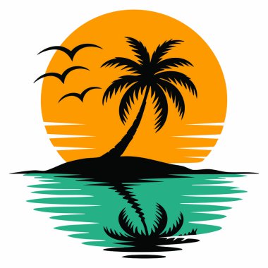 Su yaz vektör illüstrasyonunda yansıması olan güzel günbatımı, parlayan mevsimsel tasarım doğa arka planı ve manzara temaları için mükemmel.