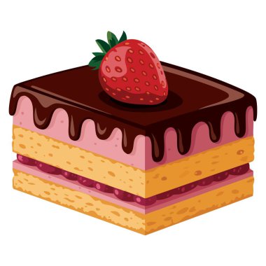 Çizgi film lezzetli pasta beyaz arkaplan unsuruna izole edilmiş bayrak bilgi ve etiket tasarımı Tatlı posterleri ve tatlı yemek görselleri için ideal