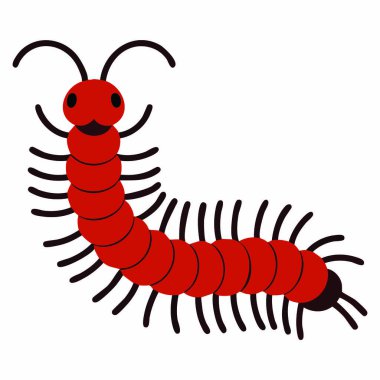 Beyaz arkaplan üzerindeki Kırkayak böceği düz stil ikon vektör illüstrasyonu. Böcekler, böcekler, doğa, vahşi yaşam ve biyoloji temalı tasarımlar için mükemmel..