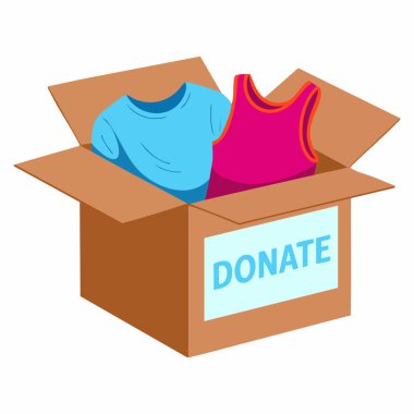 İnsani yardım projeleri sosyal farkındalık temaları ve yardım kampanyaları için uygun insan vekil ilüstrasyon tasarımının hayır kurumuna kıyafet bağışı desteği