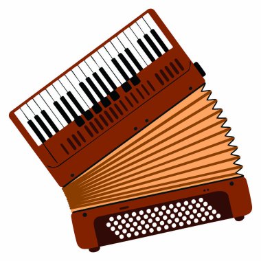 Müzik enstrümanları, kültürel sanat eserleri, halk müziği görselleri, festival posterleri ve geleneksel tasarımlar için yaratılmış izole edilmiş bir akordeon simgesinin vektör ilülasyonu