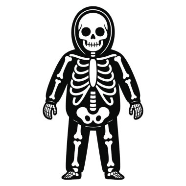 Cadılar Bayramı iskelet kostümünün beyaza izole edilmiş vektör çizimi. Ürkütücü, parti, Cadılar Bayramı, korkutucu, şenlikli ve tatil tasarım projeleri için ideal..