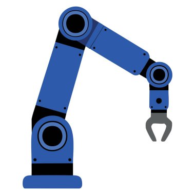 Endüstriyel robot kolunun vektör çizimi. Fabrika, imalat, otomasyon, teknoloji ve robot temalı görsel tasarımlar için ideal.