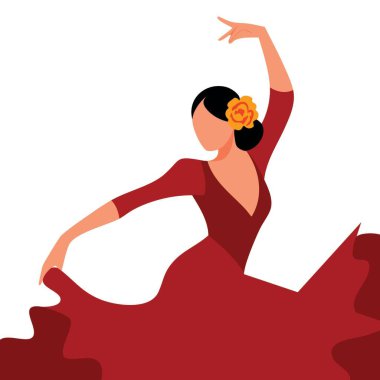 İzole İspanyol flamenko dansçısının vektör illüstrasyonu, İspanya temalı projeler, festivaller ve dans sanatları için geleneksel kültür tasarımı