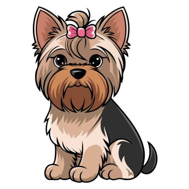 Sevimli Yorkshire Teriyeri yumuşak renklerle betimlenmiş tüylü tüylü kürklü sevimli duruş içinde oturan hayvan sanatı ve karakter tasarımı için oyuncu köpek vektörü