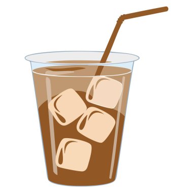 Soğuk buzlu latte, şeffaf bardakta buz küpleri ve samandan izole edilmiş vektör tasarımı serinletici içecek güneşli gün soğutma görselleri için mükemmeldir.