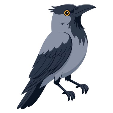 Karga kuzgunun siyah cadılar bayramı kuş vektör illüstrasyonu basit yassı tasarım ürkütücü tatil logosu çıkartması yapıştırma defteri süsleme simgesi