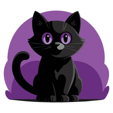Şirin siyah kedi vektör illüstrasyonu Cadılar Bayramı teması büyük parlak gözler tüylü evcil hayvan karakteri turuncu arka plan yaratıcı poster ve dekorasyon sanatı