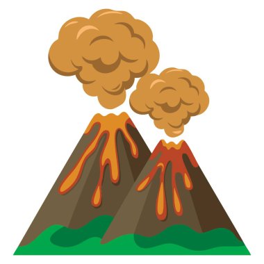 Volkan patlaması volkan lav dağı bulut çizimi doğal afet tasarımı aktif volkan duman yangını ve kayalık manzara