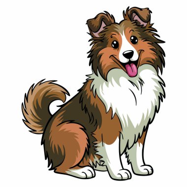 Yumuşak kenarlı collie vektör çizimi. Dili dışarıda oturan sevimli köpek tasarımı. Hayvan temalı sanat eserleri için harika bir poz.