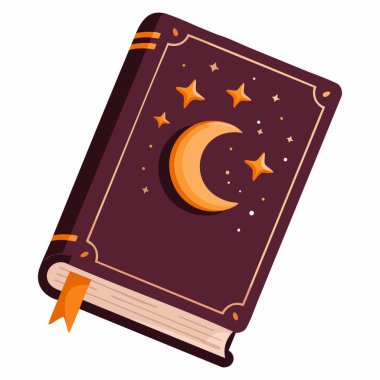 Cadılar Bayramı büyü kitabı mistik sembolü düz vektör illüstrasyonu çıkartma logosu web yapıştırma defteri dekoru için geleneksel element tasarımı