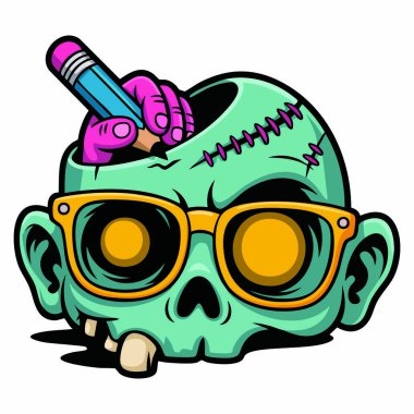 Cadılar Bayramı kağıt maskeli zombi kurşun kalemle izole edilmiş ürkütücü karikatür tasarımı ürkütücü mevsimsel kostüm çizimi parti vektör sanatı için mükemmel.