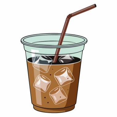 Saman ve buz küplü buzlu latte bardak izole edilmiş vektör tasarımı dondurulmuş içecek illüstrasyonu yaz içeceği ve içecek temalı grafikler için mükemmel.