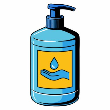 İzole edilmiş mavi dezenfektan şişe vektör illüstrasyon tasarımı hijyen sağlık sağlık tıbbi önleme güvenlik sembolü konteyner grafik elementi