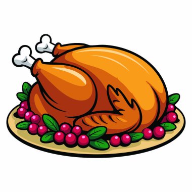 Renkli süslemelerle izole edilmiş hindi vektörü. Bayram, Şükran Günü, aile kutlaması ve yemek temalı çizimler için harika..