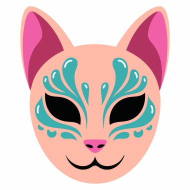 Japon maske ikonu izole edilmiş vektör illüstrasyon kültürel tasarım geleneksel sembol kutlaması sanat performansı kostüm unsuru mükemmel görseller