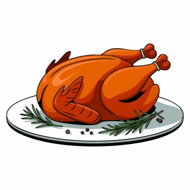 Kızarmış hindi yemeği izole edilmiş vektör ikonu çizimi geleneksel festival mutfağı tasarımı bayram yemeği öğünleri grafik restoranı