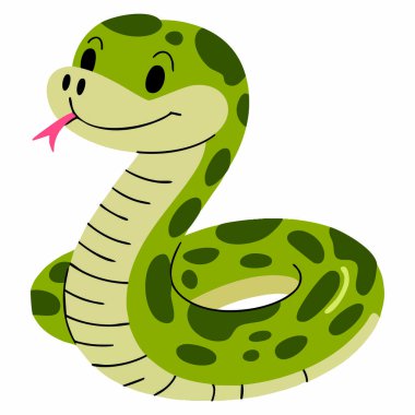 Gülen çizgi film anakonda izole edilmiş yeşil yılan benekli sevimli sürüngen karakter tasarımı orman hayvan eğitimi sanatı için mükemmel