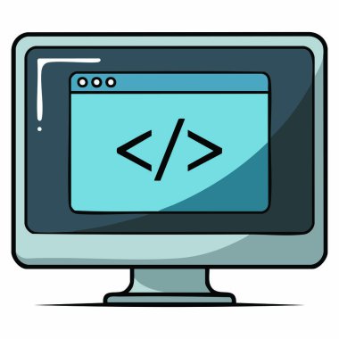 Vektör bilgisayar simgesi resim illüstrasyonu dijital teknoloji tasarımı modern cihaz sembolü izole nesne elektronik konsept sanat