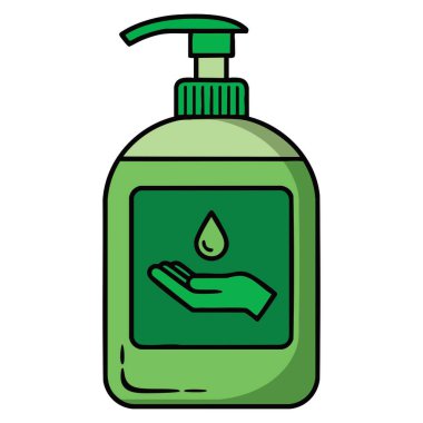 Dezenfektan şişesinin vektör illüstrasyon tasarımı yeşil ikon sağlık hijyen sembolü tıbbi önleme güvenlik izole arka plan elementi