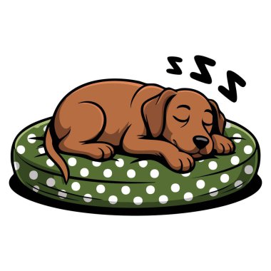 Vektör illüstrasyon köpeği uyku minderi ikonu tasarımı sevimli yavru köpek dinlenme konforu çizgi film hayvan konsepti sembol elementi