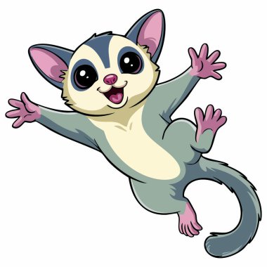 Uçan şeker planörünün temsili çizimi. Orman, vahşi yaşam eğitimi, eğlenceli hayvan içeriği ve çocuk doğası temalı tasarımlar için ideal..