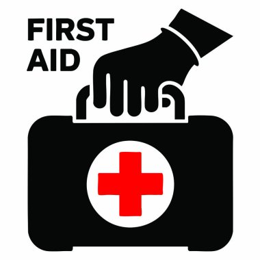 Vektör tıbbi siluet ilk yardım seti ikon acil durum ekipmanı doktorunun elinde ambulans sağlık hizmeti şablonu düz illüstrasyon